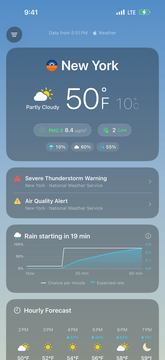 Rain forecast and severe weather alert screenshot